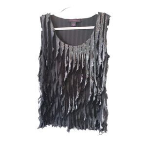 Hayley Matthews Black and Silver Shimmer Sleeveless Blouse Size Large